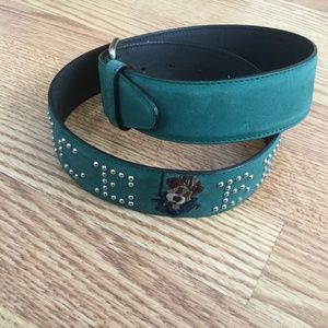 Iceberg green leather studded belt  made in Italy